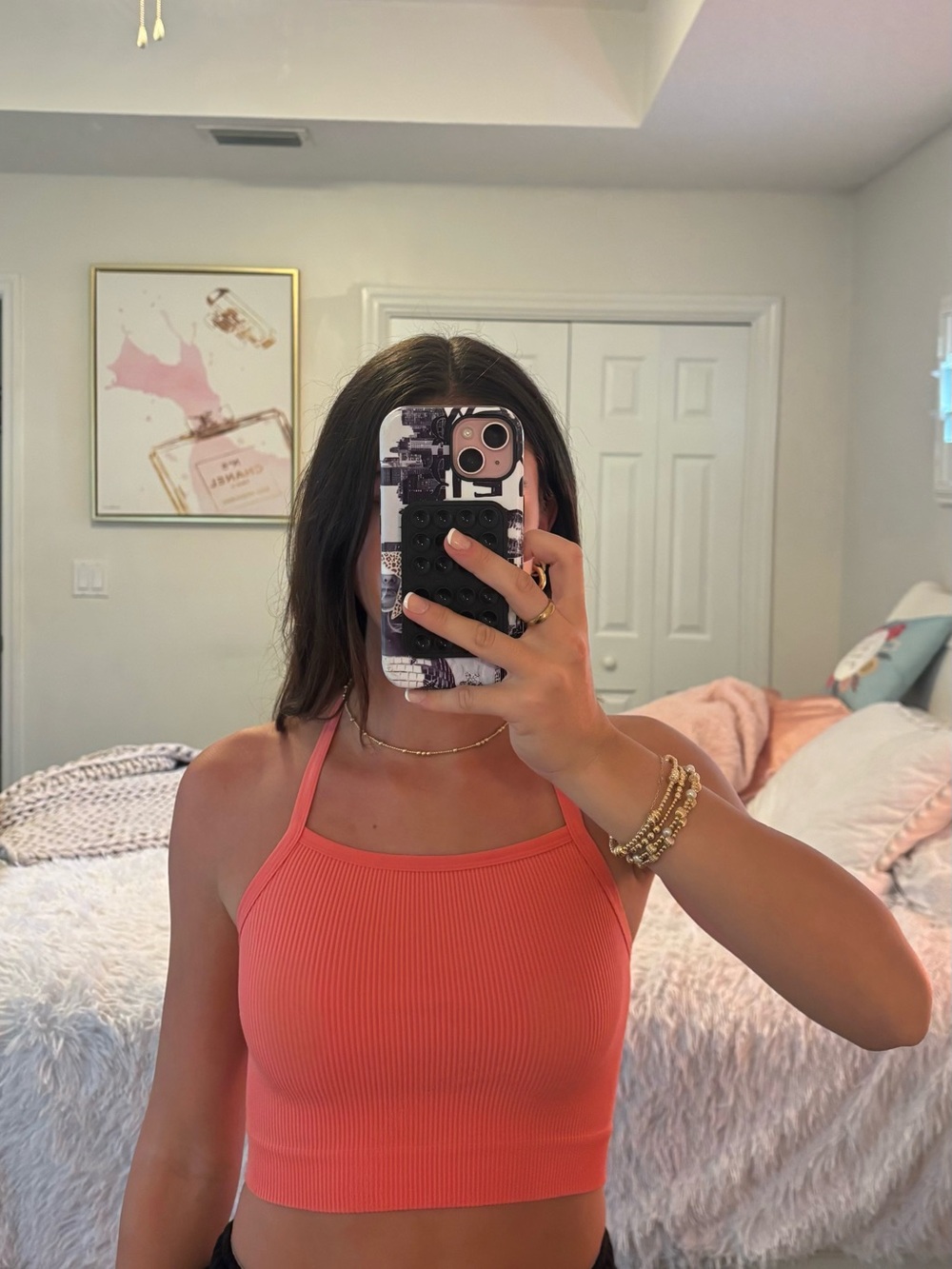 Anthropologie Ribbed Halter Crop Top - Coral Pink